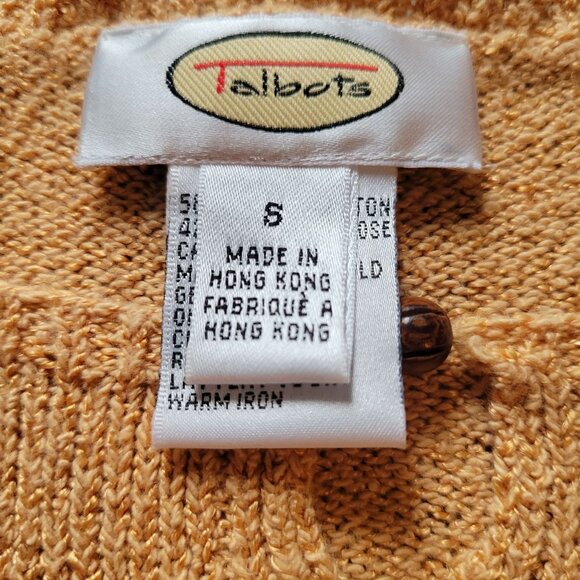 Vtg Talbots Womens S Textured Knit Sweater Gold 3/4 Sleeve Keyhole Button Detail - Picture 5 of 8